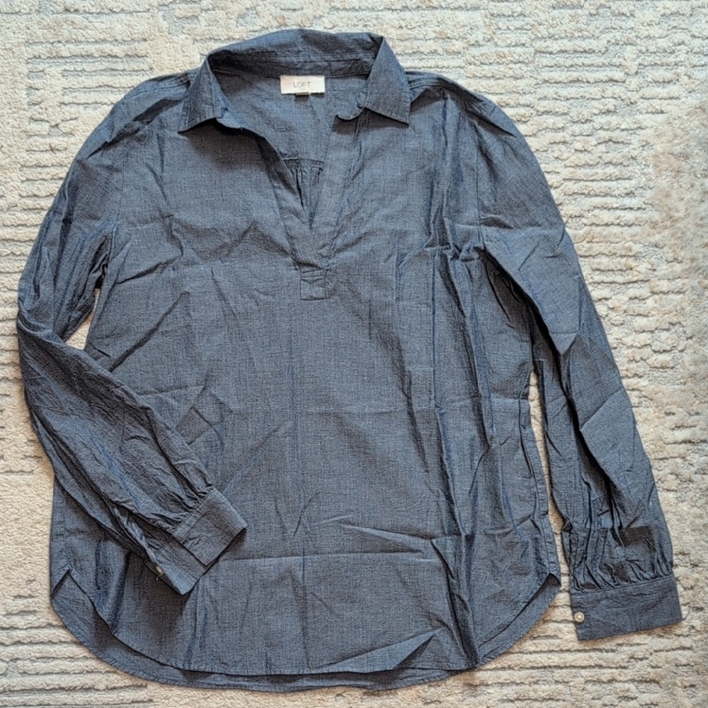 LOFT Women's Casual Chambray V-neck Shirt
